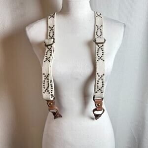 NWT Free People Studded White Suspenders Adjustable Size XS/S Boho Festival